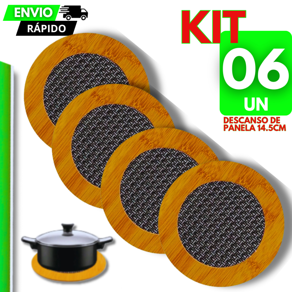Imagem Kit 06 Descanso de Panela MDF Antiderrapante Apoio Panela Quente Proteção Mesa Cozinha Alta Temperatura