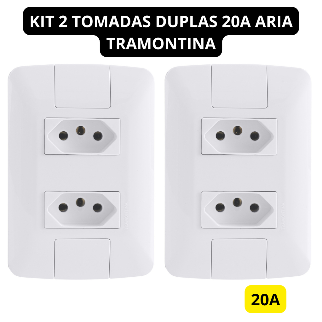 Kit 2 Tomadas Duplas 20A Tramontina Aria | Para Eletrodomésticos Mais Potentes