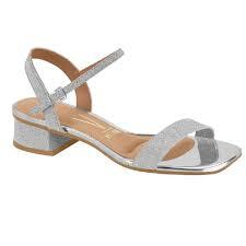 Sandália Vizzano 6454.111 Feminina Salto Bloco Baixo Grosso Conforto Bico Quadrado com Fivela Original e Glitter