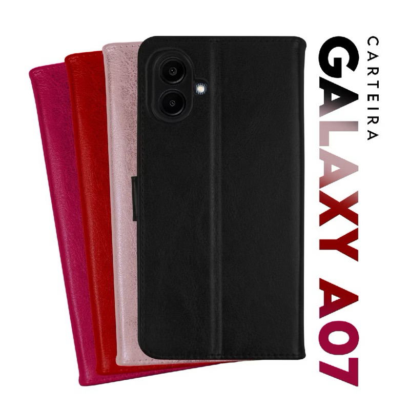 Capa Case Capinha Carteira Flip Cover Couro Sintético PRETA Para Samsung Galaxy A07 em Oferta na Shopee
