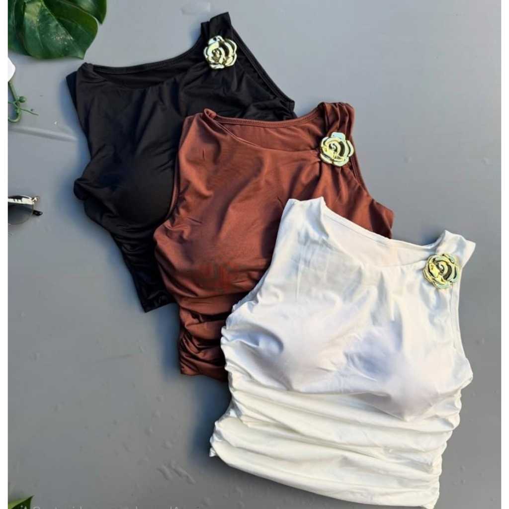 Blusa Feminina Com fivela Dourada Suplex Com Bojo Blusinha delicada Vermelha Verde Nude Branca em Oferta na Shopee