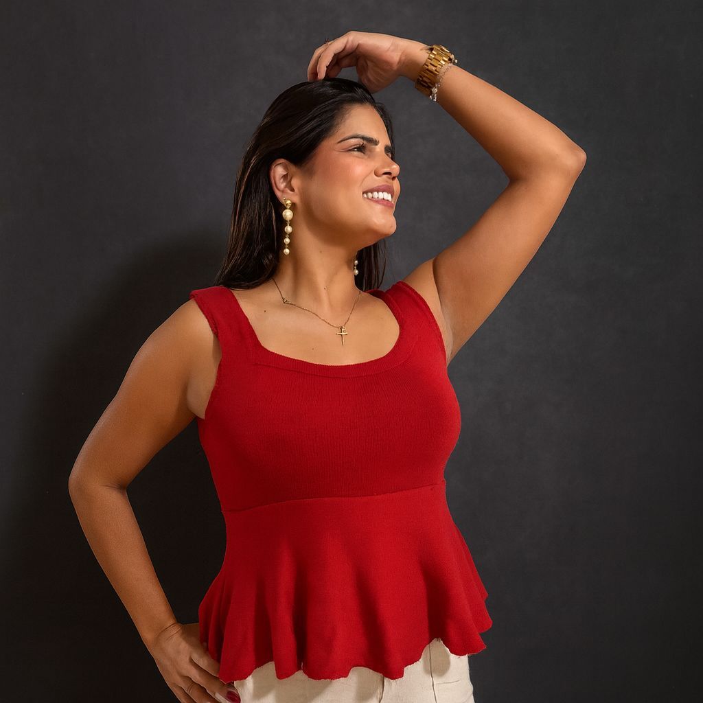 Blusa Tricot Bata Regata Feminina Modal Verão 2025 Realize Trico Rodadinha Com Babado Peplum
