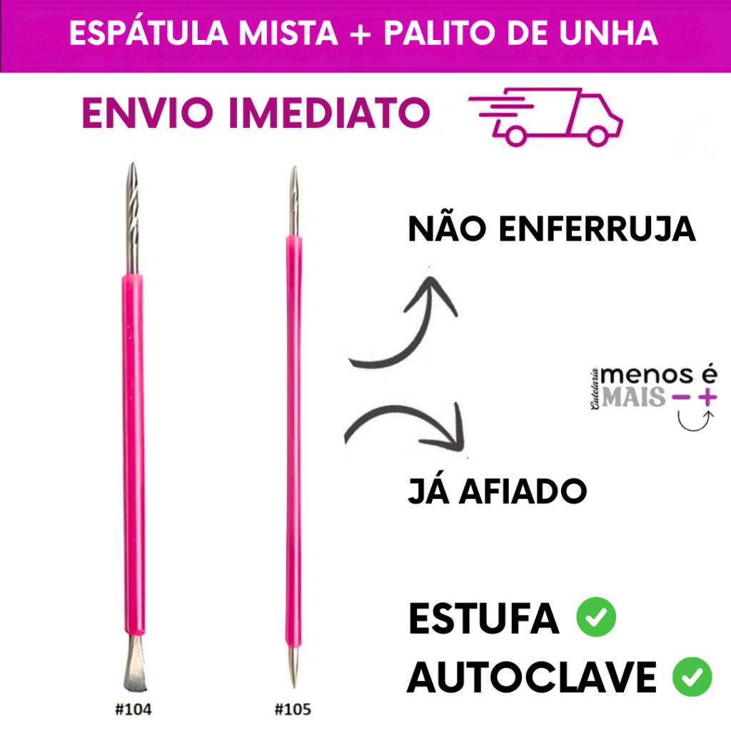 Palito unha + Espátula mista Slim Manicure Podologia em Oferta na Shopee
