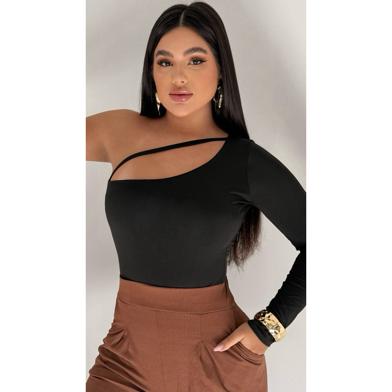 Body Feminino Assimétrico Manga Longa Estiloso | Tecido Suplex | Confortável e Moderno 254