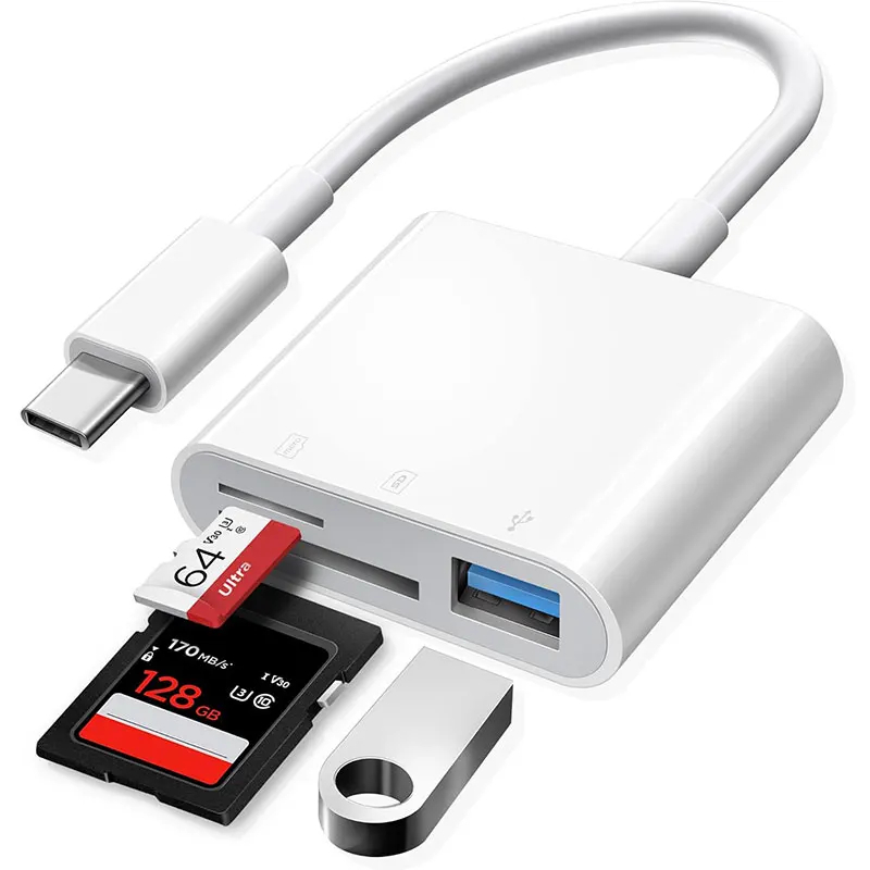 adaptador Tipo C USBC e Leitor de Cartão de Memória SD, TF E USB OTG Hub leitor