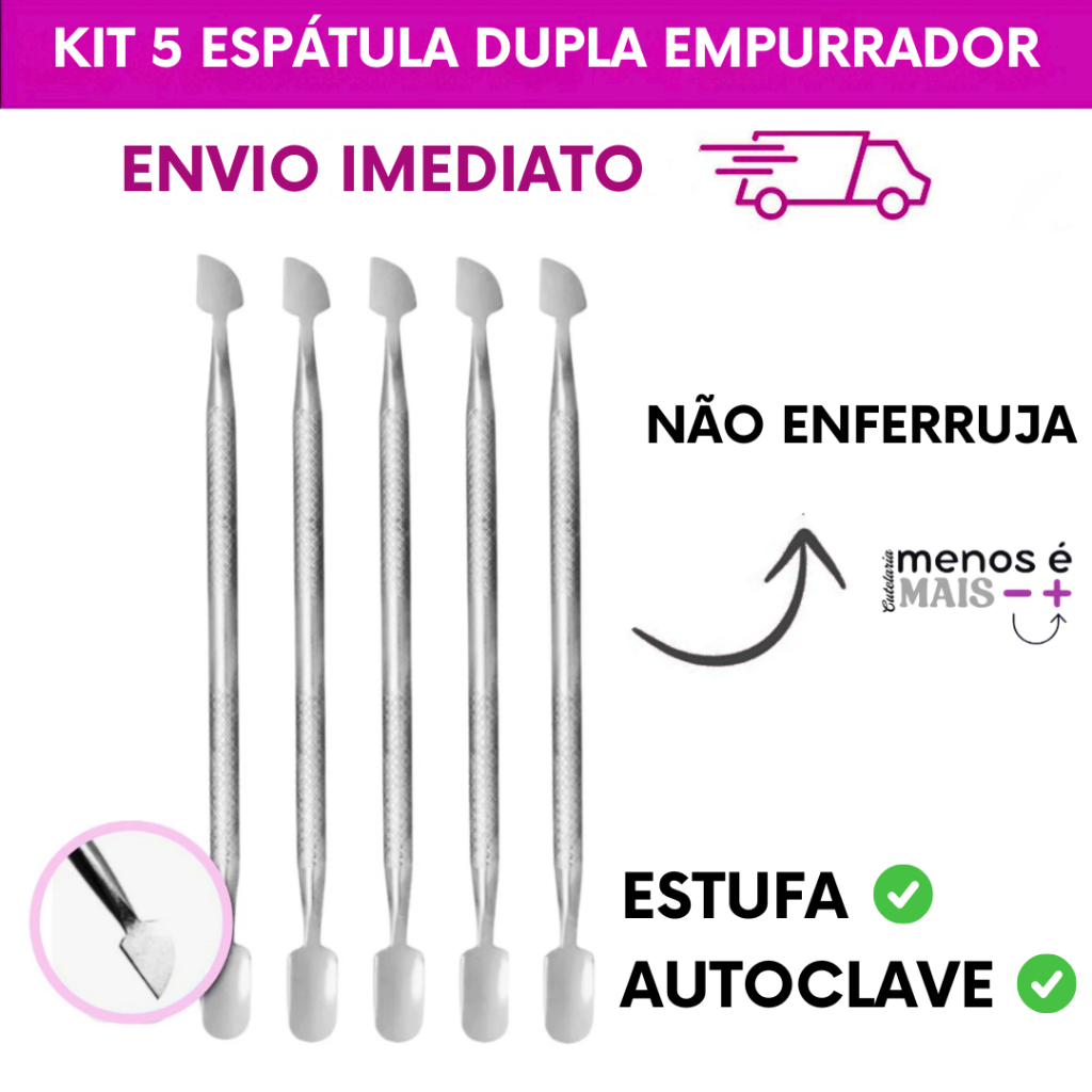 Kit Slim de 5 Peças – Espátulas Duplas Inox para Empurrar Cutículas