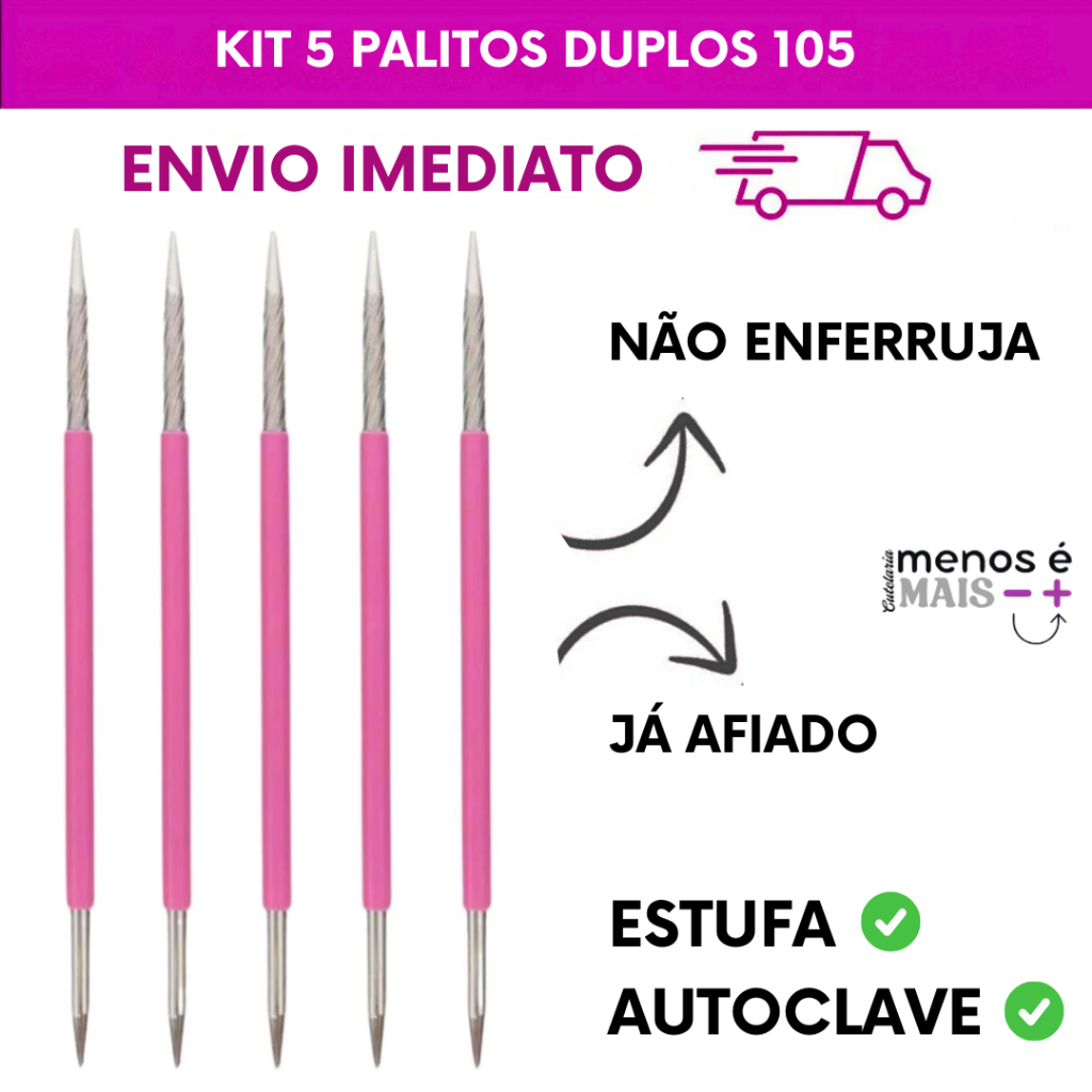 Kit 5 Palitos 105 Slim Inox Rosa – Ferramentas para Cutícula e Unhas em Oferta na Shopee
