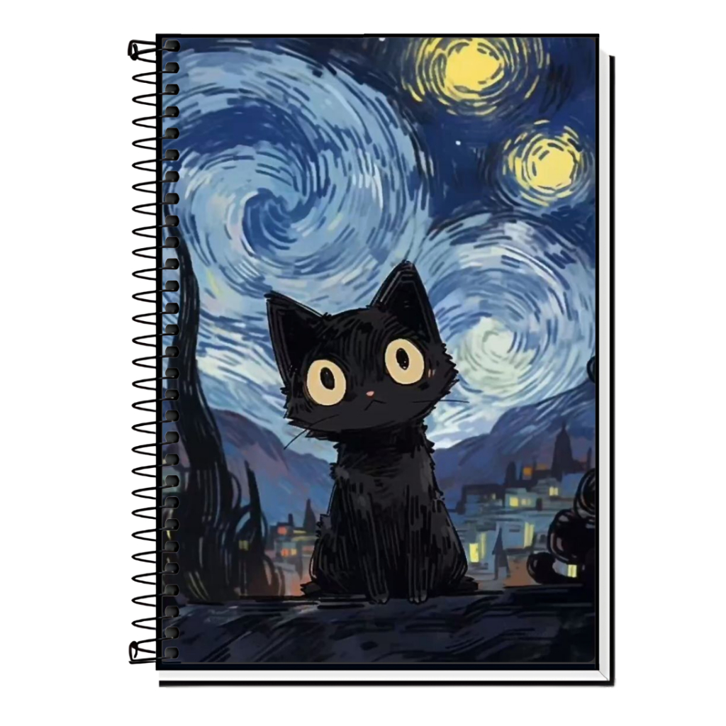 Caderno Personalizado Gato Noite Estrelado – Sonhos e Inspiração Sob as Estrelas 1 a 20 Matérias, Escolar , Faculdade em Oferta na Shopee