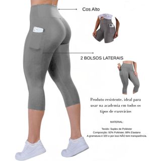 Calça Corsário Básico Com Bolso Academia Fitness Cos Alto em Oferta na Shopee