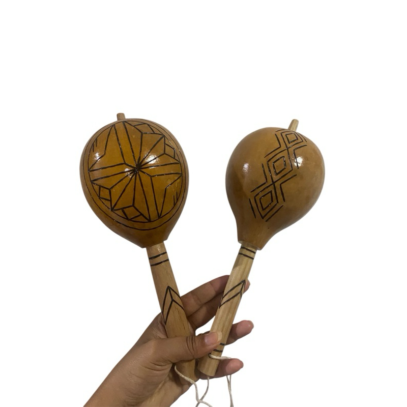 Maraca 2 Maracas Cabaça Cacique Indio Cabaça Maracas Artesanal Indígena Exclusiva