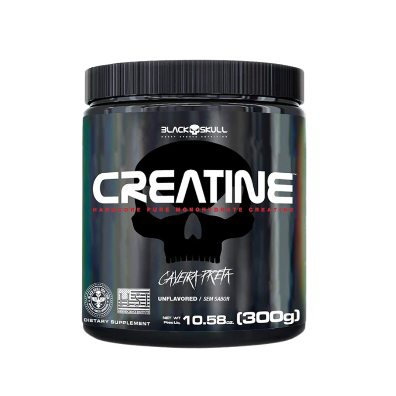 Black Skull Creatina 300g – 100% Monohidratada, Suporte para Força e Desempenho