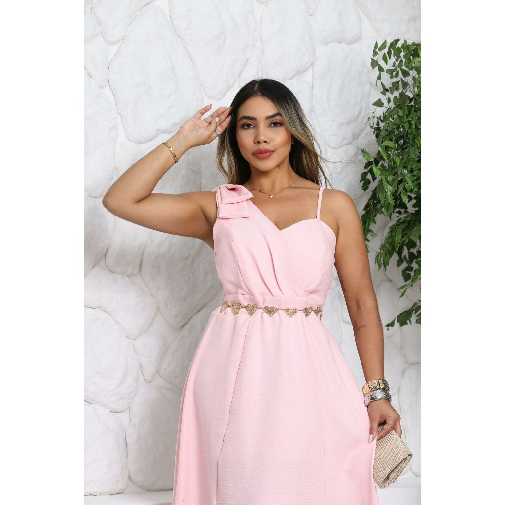 Vestido Feminino Mídi Laço no Ombro Tecido Duna Linho em Oferta na Shopee