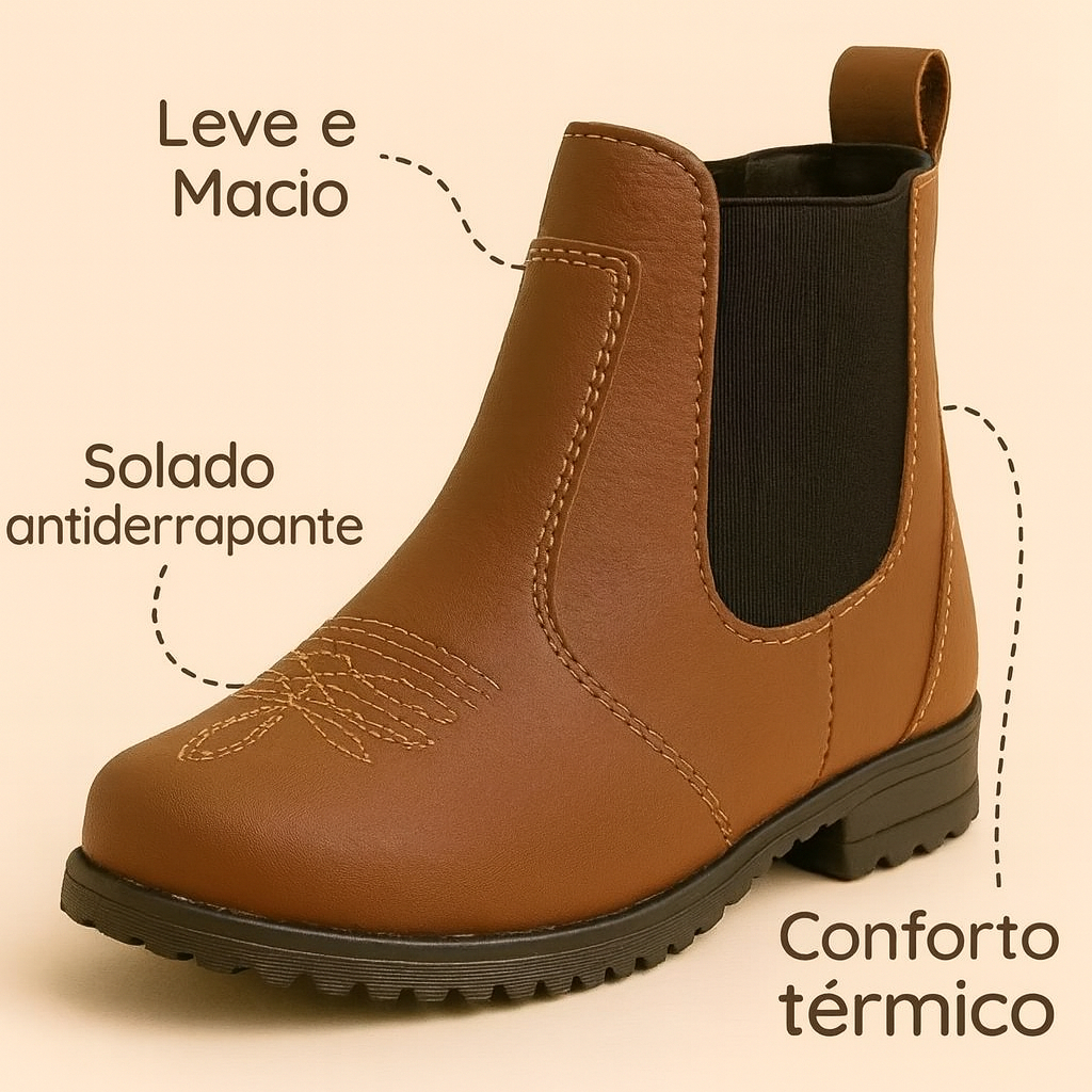 Bota Coturno Jeca Masculina Conforto Infantil Moda Country Marrom Caramelo