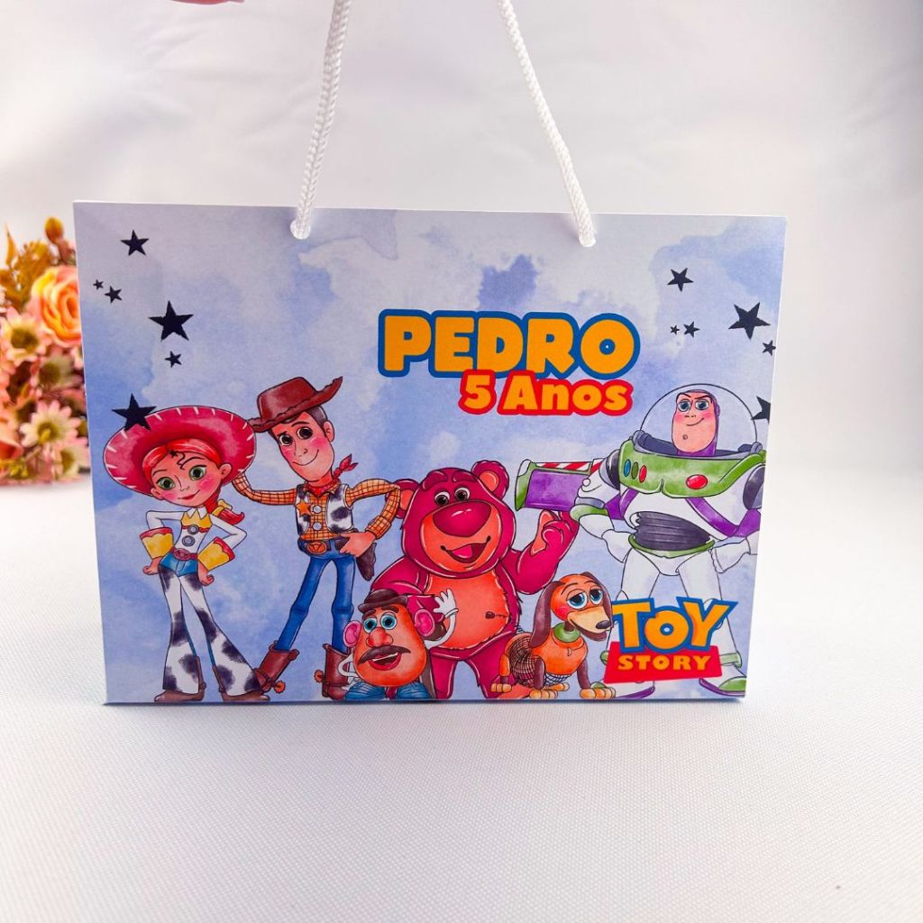 PEGUE E MONTE Sacolinha Personalizada Toy Story 20x15cm | Lembrancinha Festa Infantil | Com nome