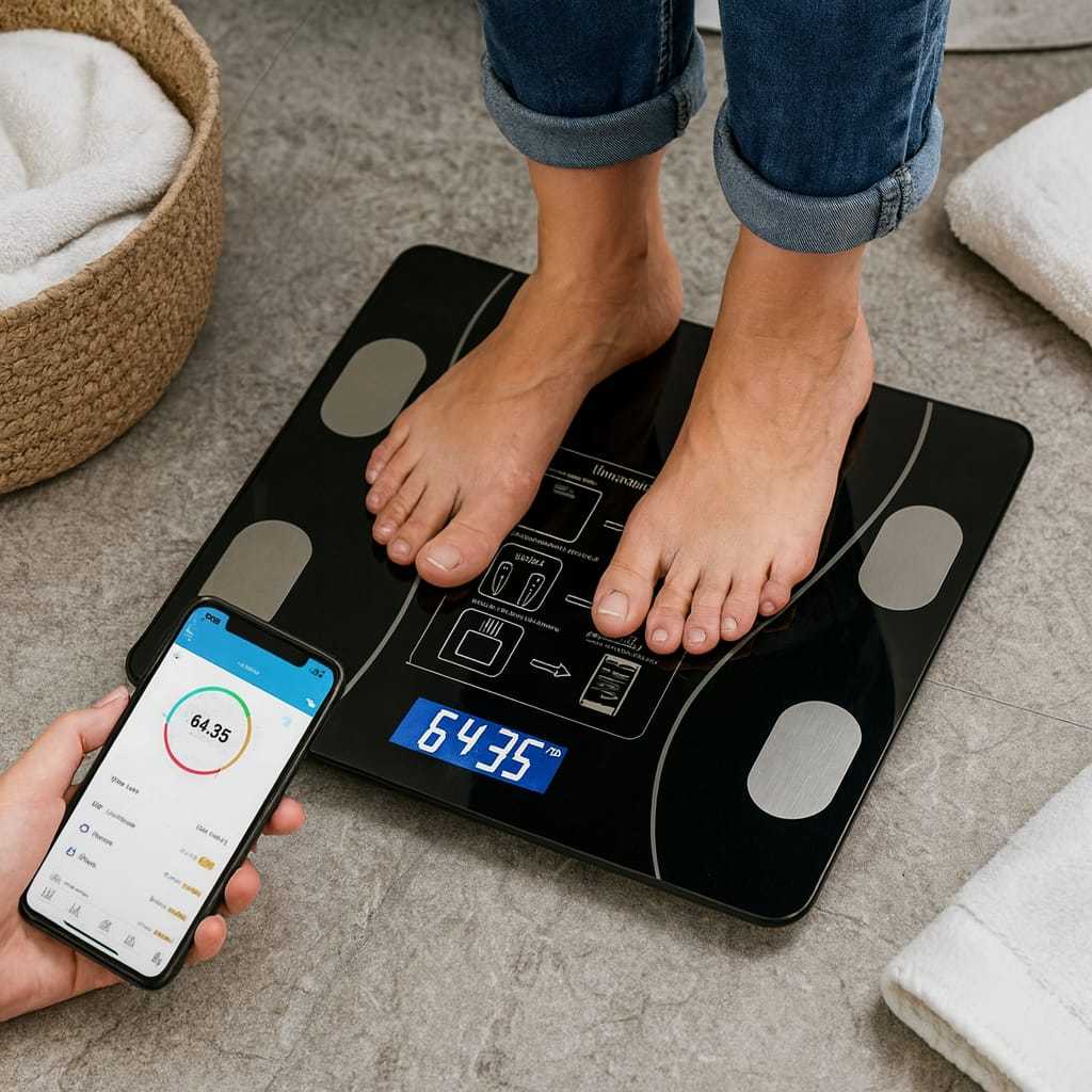 Balança Bioimpedância Digital Fitness  180kg Bluetooth App Android iOS Vidro temperado Preto IMC