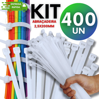 KIT 400 Abraçadeira Nylon Enforca Gato 20cm 2,5mm Cintas Plásticas Fita Hellermann Branca em Oferta na Shopee