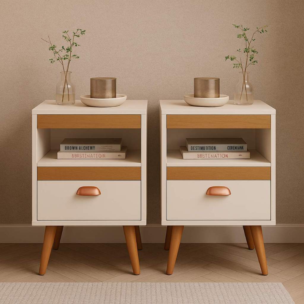 Kit 2 Mesa De Cabeceira Criado Mudo Para Quarto Mesinha Com Gaveta E Com Pés de Canto de Cama Retrô