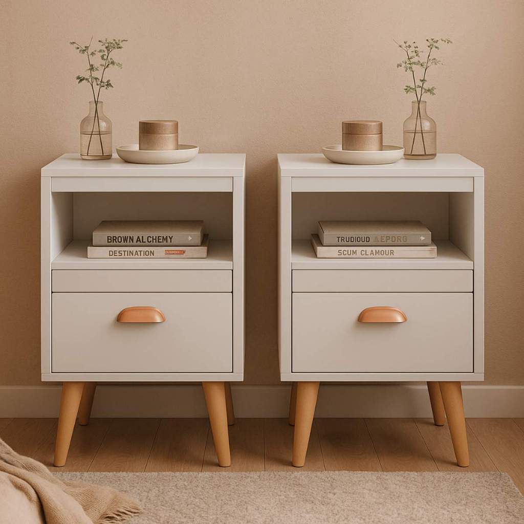 PROMOÇÃO Kit 2 Mesa De Cabeceira Para Quarto Com Pés e Gaveta Com Nicho Criado Com 2 Unidades