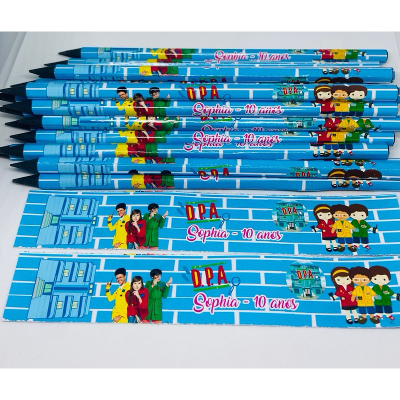 25 lembrancinha lápis personalizado para festa infantil DPA Detetives do Prédio azul