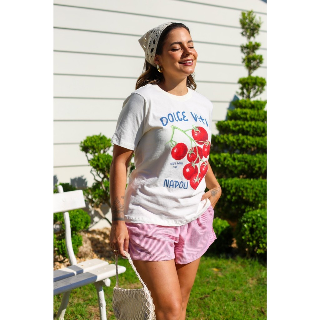 Camiseta Exclusiva Feminina Dolce Vita Napoli Algodão Premium Branca