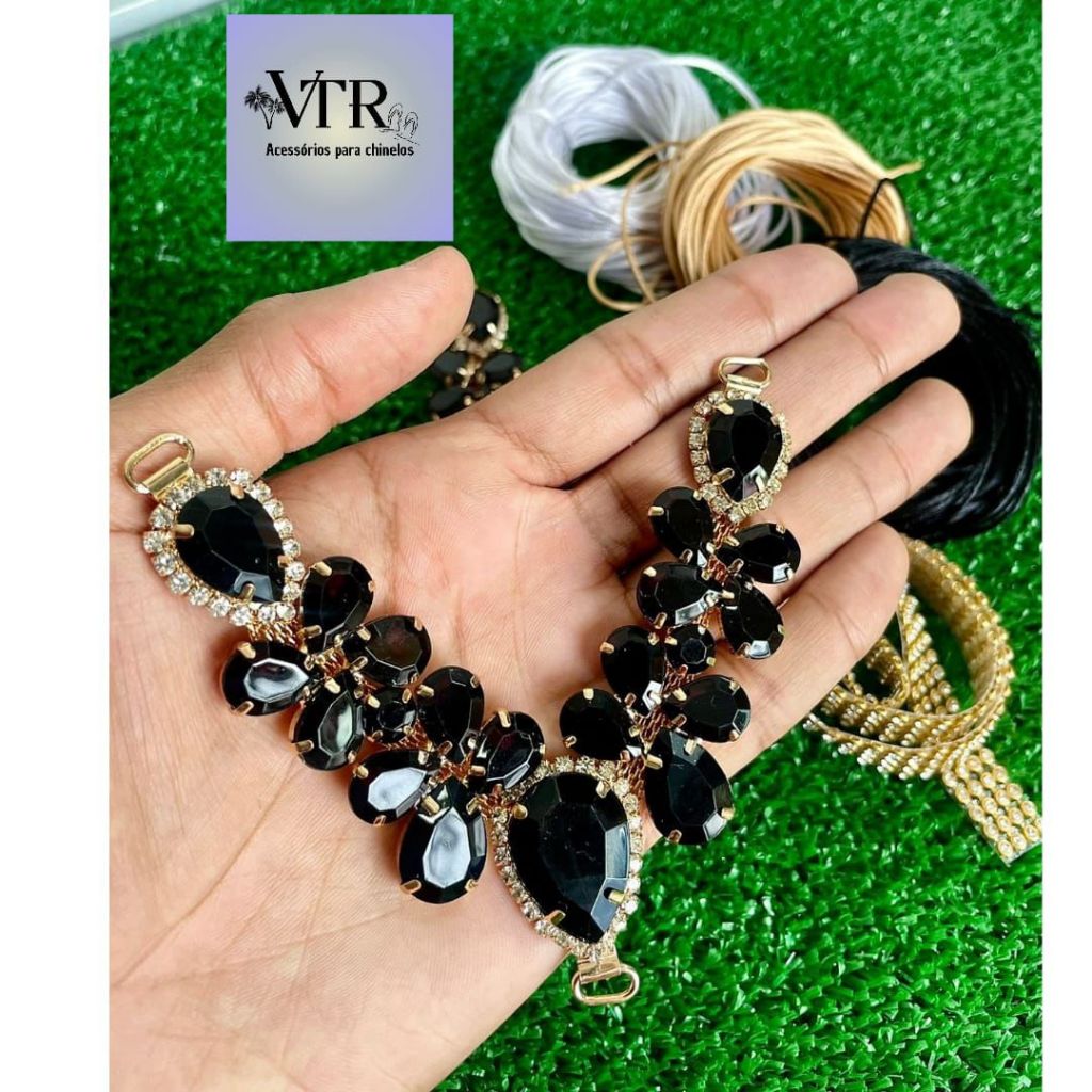 kit Cabedal para chinelo preto Rafaella 3 opções de fio em Oferta na Shopee