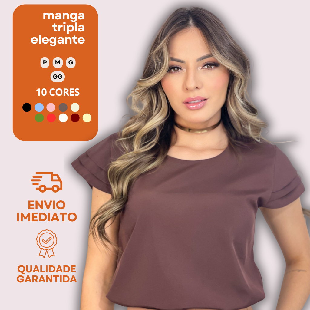 Blusinha Feminina Crepe Modesta Gola Redonda Soltinha Social Manga Curta Tripla Evangelica em Oferta na Shopee