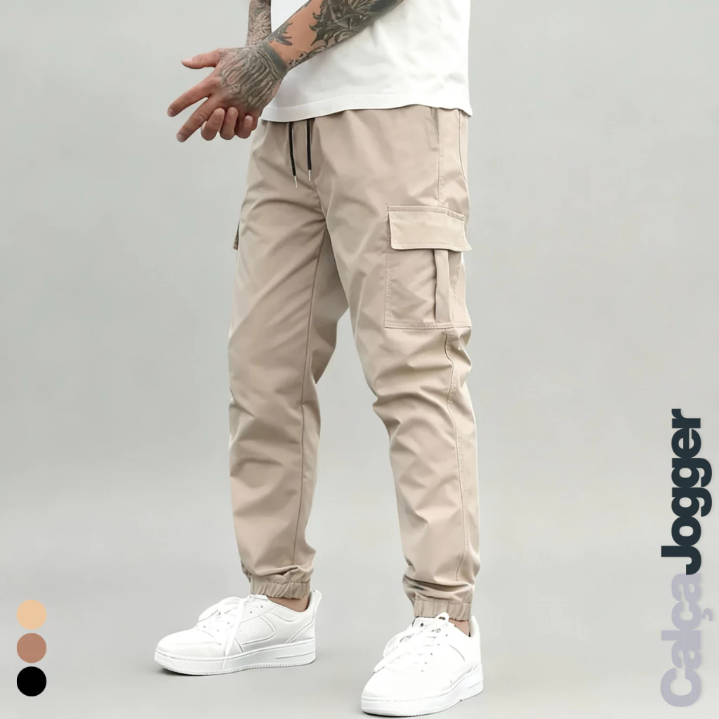 Calça Cargo Masculina Jogger Streetwear Com Punho e Cordão 34 Ao 44 + 3 Cores — imagem 1