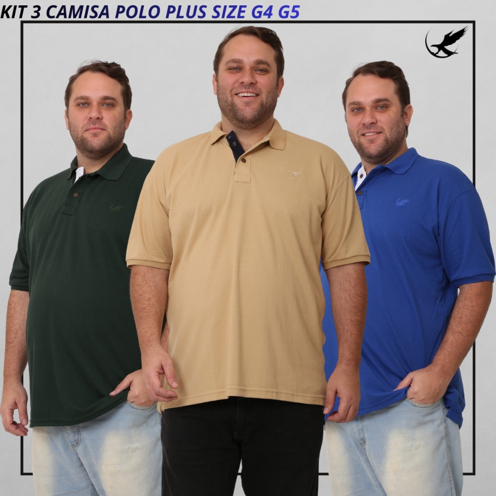 Kit 3 Camisas Polo Masculina Básica Plus Size G4 G5 Algodão Piquet