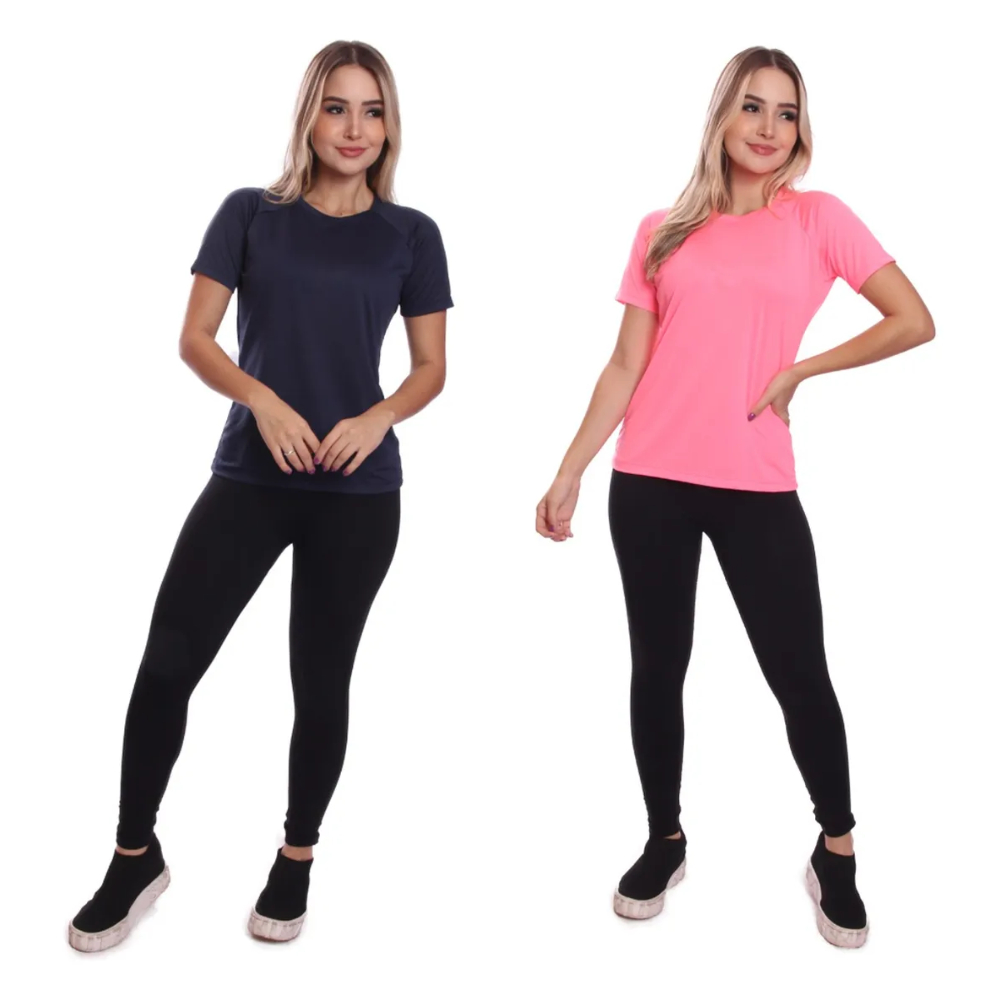 Kit 2 Camisetas Feminina Manga Curta Dry Fit Proteção Solar Para Treino Academia Corrida Caminhada