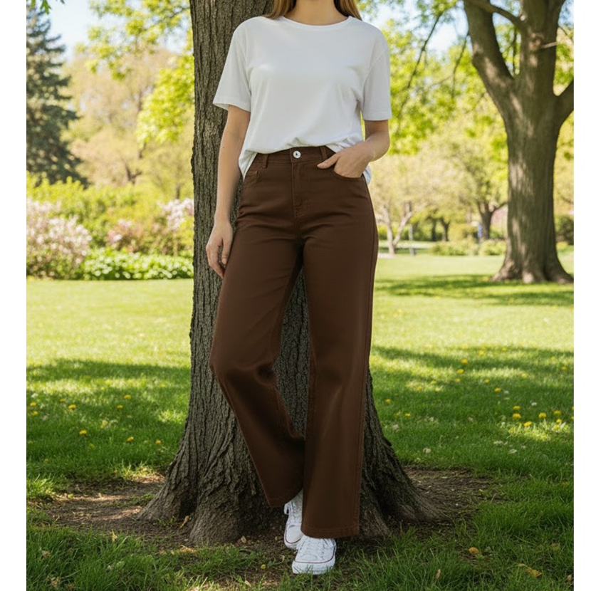 Calça Jeans Feminina Wide Leg Pantalona Cintura Alta 100% Algodão Premium Disponível para todas as estações