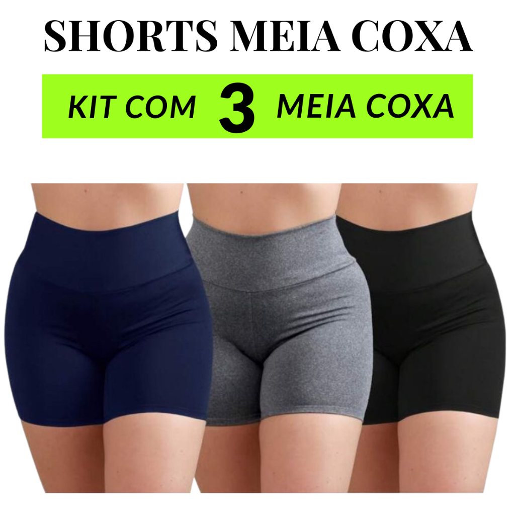 Kit 3 Shorts Feminino cintura alta  academia suplex Bermudinha malhar