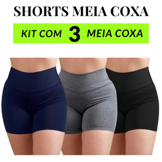Kit 3 Shorts Feminino cintura alta  academia suplex Bermudinha malhar em Oferta na Shopee