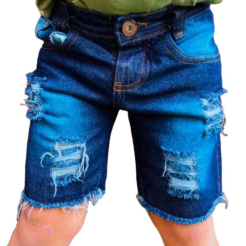 Bermuda Jeans Infantil Destroyed – Moda Casual Menino