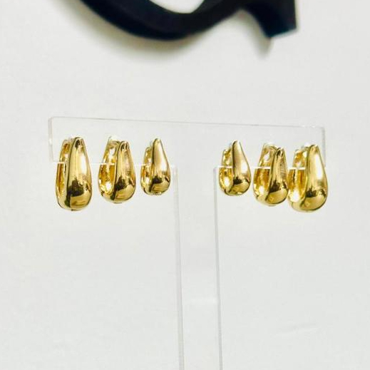 Trio Brinco Argola Argolinha Lisa Clique Redonda, Coração, Quadrada ou Gota Ouro18k Prata925 em Oferta na Shopee