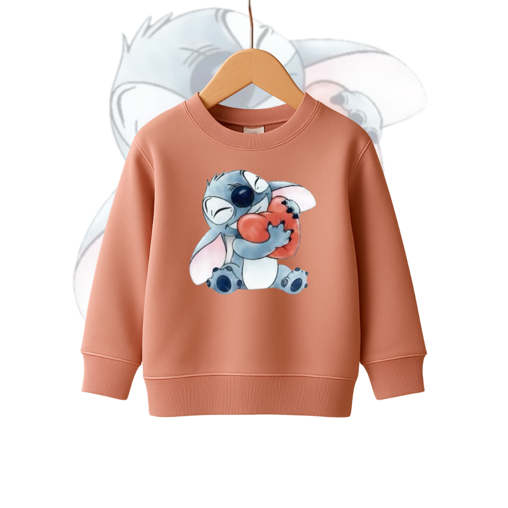 Blusa de Frio Moletom Flanelado Algodão Feminino Infantil Crianças Estampado Personagens Stitch