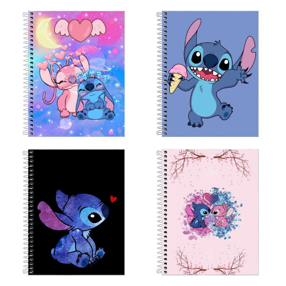 Caderno Lilo & Stitch – Stitch Azul, Ohana, Lilo, Anime Cartoon Escolar 1, 10 ou 20 Matéri...