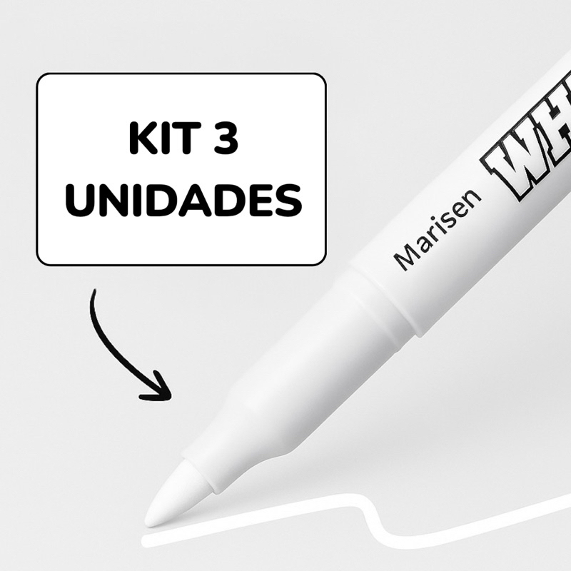 Kit 3 Caneta Marcadora Permanente Branca A Prova D'água Retoque Reparos Artística Fina Secagem Rápida