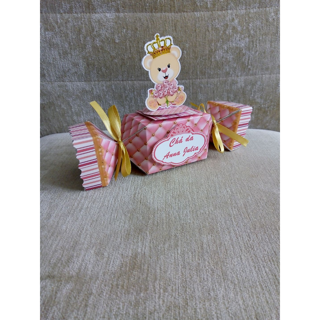 Caixa personalizada lembrancinha caixa bala 3D personalizadas - Ursinha princesa