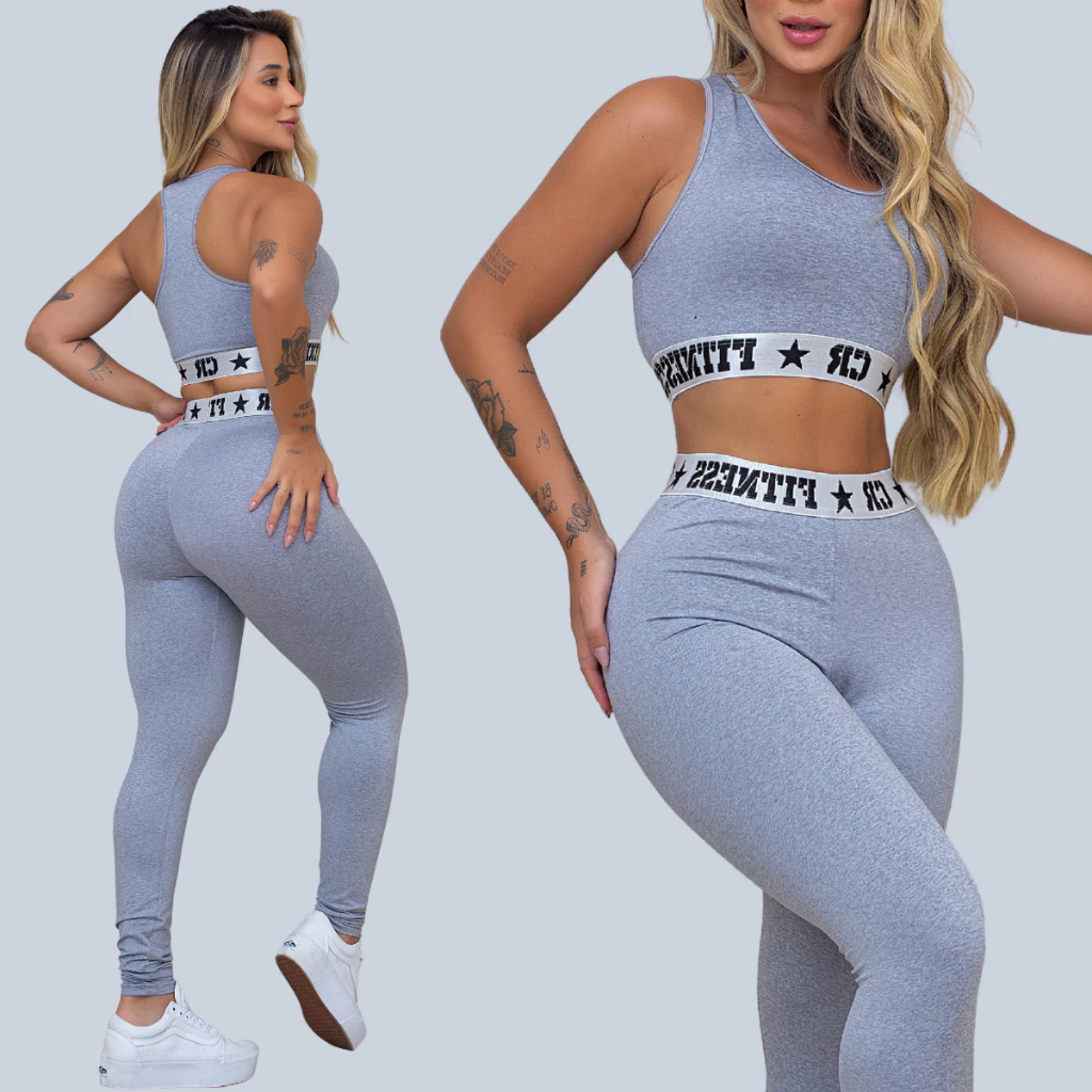 Conjunto Academia Top e Legging Elastico Exposto