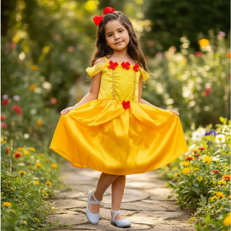 Vestido Fantasia Princesa Bela E A Fera Roupa Infantil Menina
