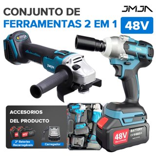 JMJN Kit 2 em 1 Ferramentas 48V com 2 Baterias Esmerilhadeira Chave de Impacto Sem Fio Recarregável Potente em Oferta na Shopee