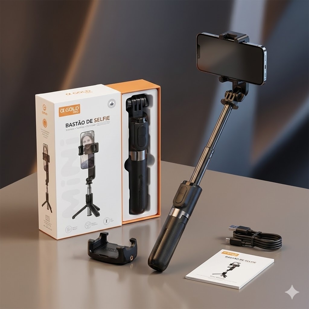 Bastão de Selfie Estabilizador SLF-09 com Luz LED | Tripé Bluetooth, Rotação 360° e Controle Remoto