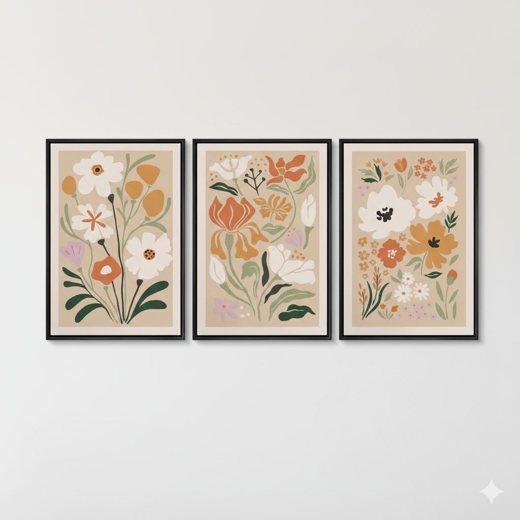 Quadros decorativos Minimalista arte Wildflower Obra, Pintura Floral, Botânico (3 peças)