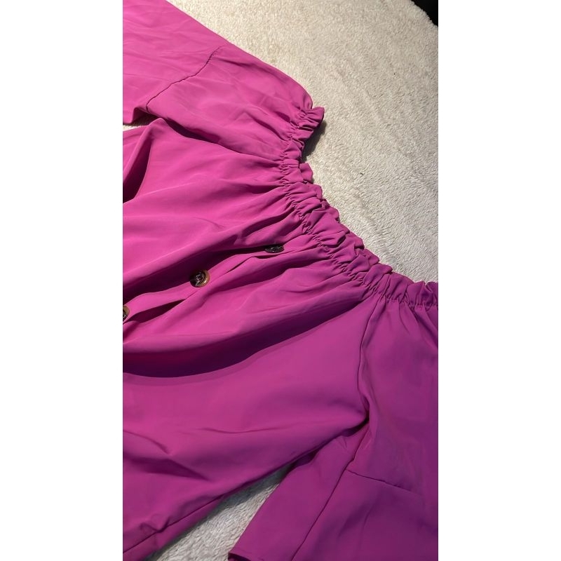 Cropet rosa cor viva botoes e laço elastico ciganinha barato veste de 38 ao 42