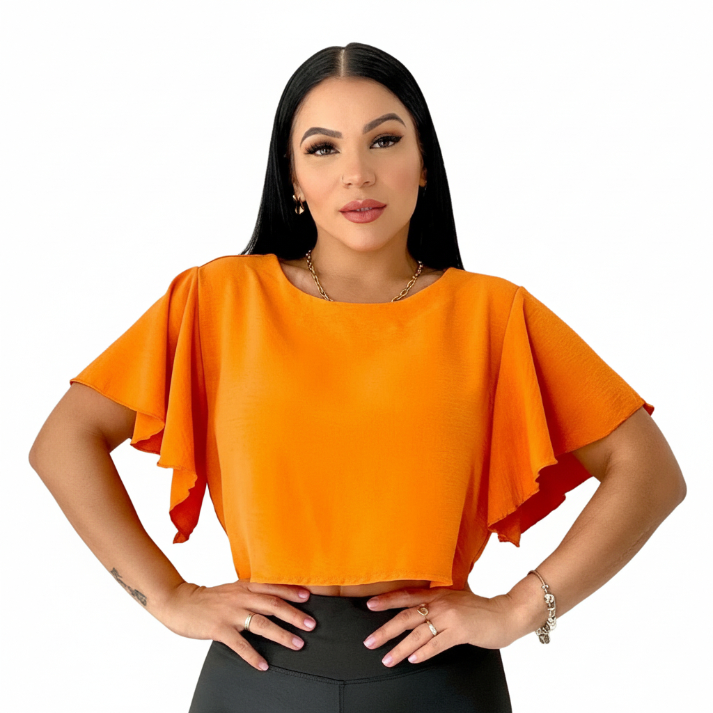 Blusa Cropped Feminina Crepe Dunas Manga Curta T-Shirt Lisa P ao GG em Oferta na Shopee