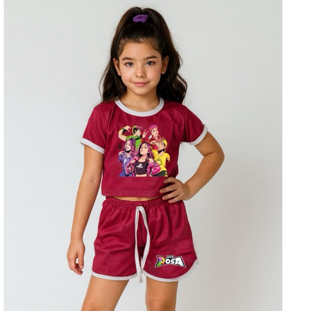 Conjunto Infantil Feminino Short e Cropped | Estampa Youtubers Dos Rosa | Roupa Menina Estilosa 2 a 8 anos