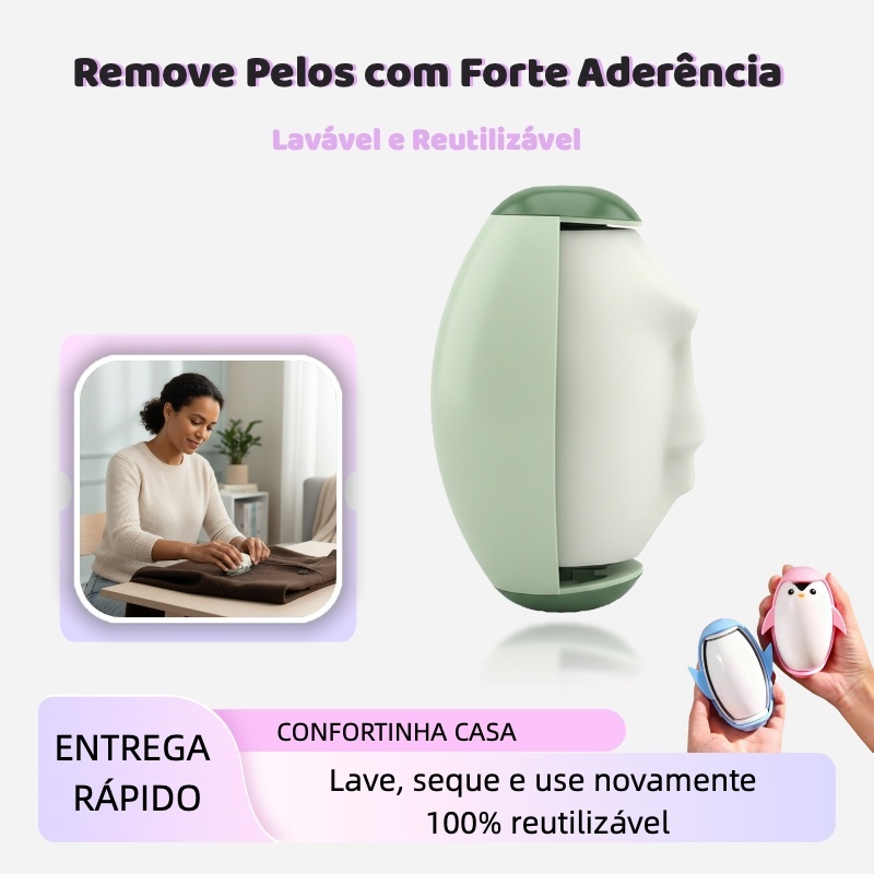 Removedor de Fiapos e Pelos Reutilizável – Rolo Lavável Multiuso para Roupas, Sofás e Cabelos