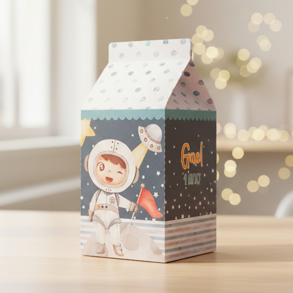 Caixa Milk Astronauta Aquarela | Caixinhas Personalizadas Kit Festa Aniversário Lembrancinhas Mimos