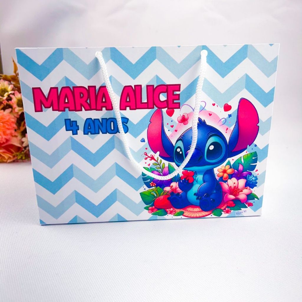 Sacolinha Personalizada Stich  20x15cm | Lembrancinha Festa Infantil | Pegue e Monte/com nome