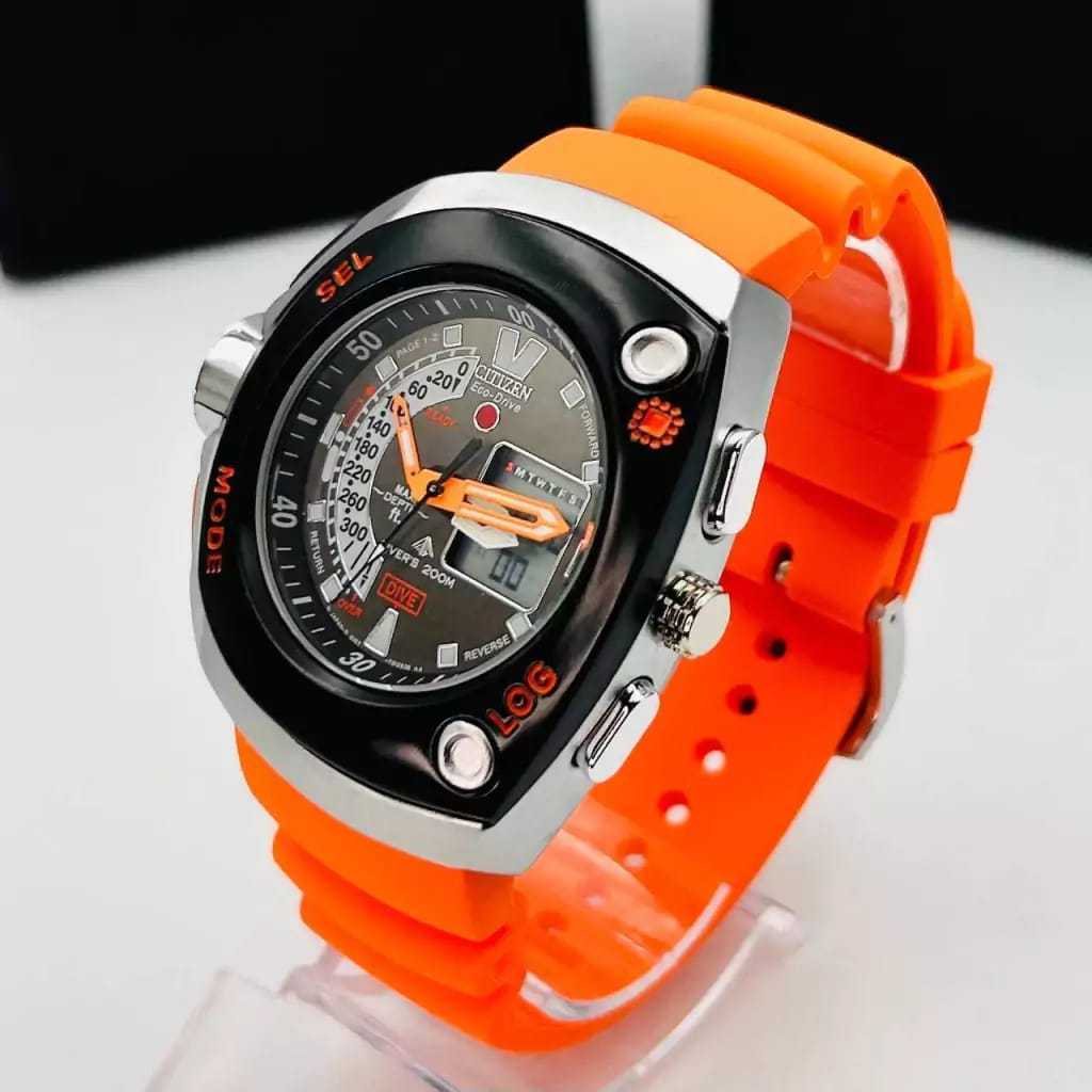 Relógio Aqualand Eco-Drive Promaster Meia Lua Pulseira Borracha Laranja Varias Cores